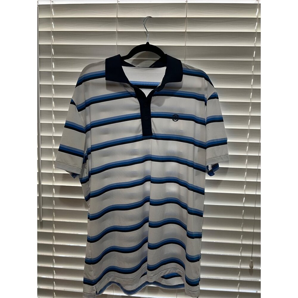 G/FORE Mens XL Striped Short Sleeve Golf Polo Shirt White Blue Black Luxury Golf